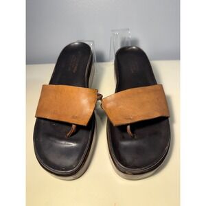 Donald J Pliner Womens 11 M FIF17 Tan Black Leather Platform Thong Sandals Italy